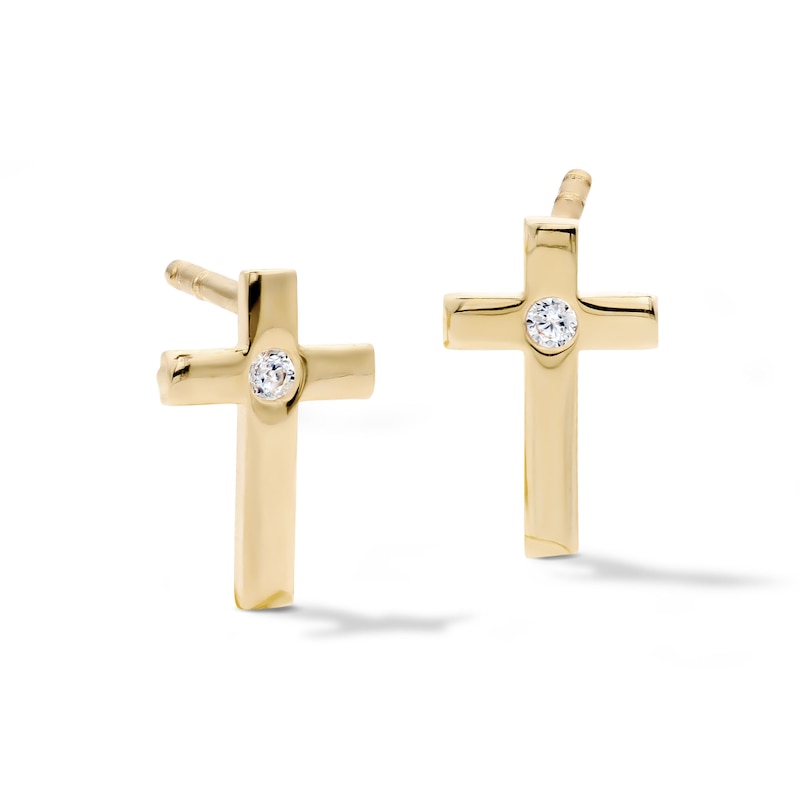 Main Image 1 of 10K Semi-Solid Gold CZ Polished Cross Studs
