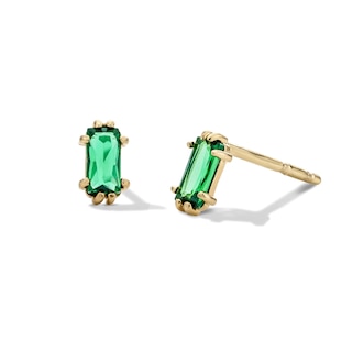 10K Semi-Solid Gold Green CZ Emerald-Cut Studs