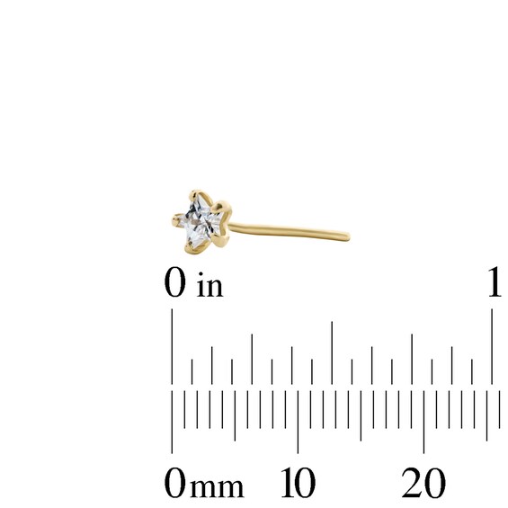 10K Solid Gold Star CZ L-Shaped Nose Stud - 22G 3/8"