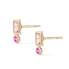 Thumbnail Image 1 of 10K Semi-Solid Gold Baguette and Round Pink CZ Bezel Stacked Studs