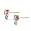 Thumbnail Image 1 of 10K Semi-Solid Gold Square Purple and Round Blue CZ Bezel Stacked Studs