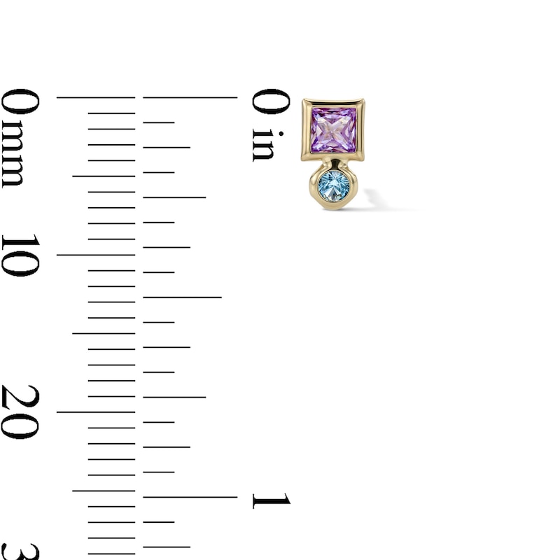 Main Image 2 of 10K Semi-Solid Gold Square Purple and Round Blue CZ Bezel Stacked Studs