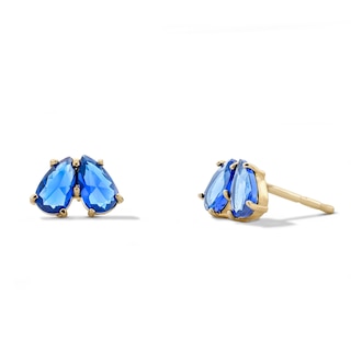 10K Semi-Solid Gold Blue Pear-Shaped CZ Two-Stone Studs