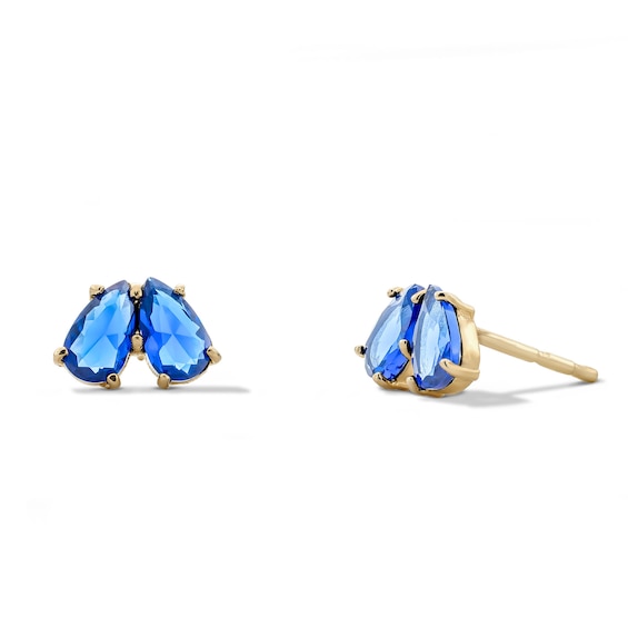 10K Semi-Solid Gold Blue Pear-Shaped CZ Two-Stone Studs