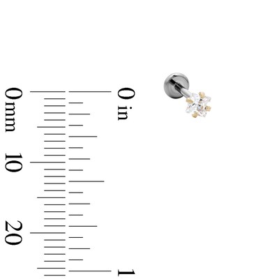 14K Solid Gold and Titanium 3mm Princess-Cut CZ Solitaire Stud - 18G 5/16"