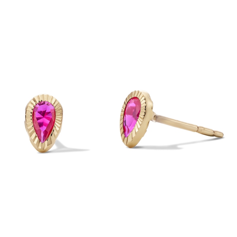 Main Image 1 of 10K Semi-Solid Gold Dark Pink CZ Pear Halo Studs
