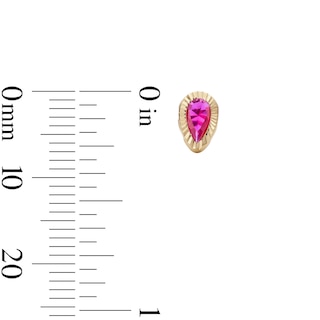 10K Semi-Solid Gold Dark Pink CZ Pear Halo Studs