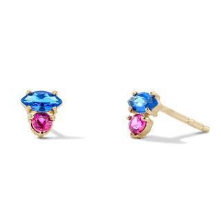 10K Semi-Solid Gold Blue Marquise and Pink Round CZ Two-Stone Studs