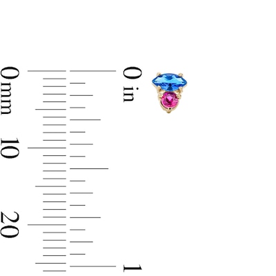 10K Semi-Solid Gold Blue Marquise and Pink Round CZ Two-Stone Studs