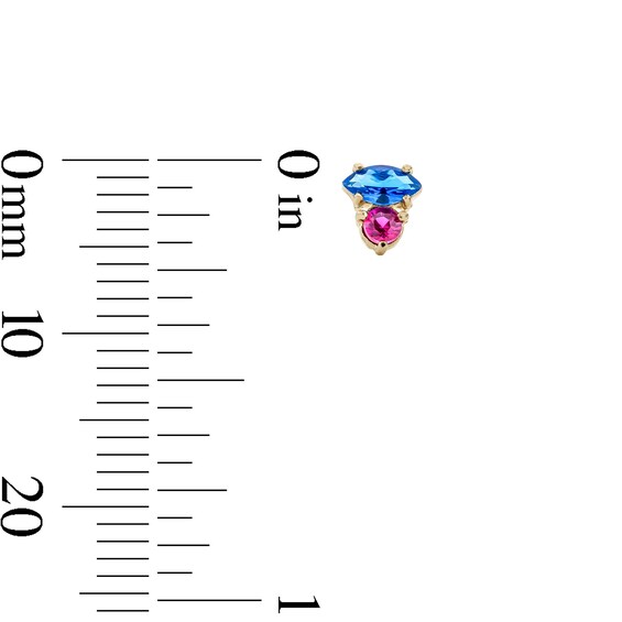 10K Semi-Solid Gold Blue Marquise and Pink Round CZ Two-Stone Studs