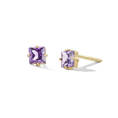 10K Semi-Solid Gold 3mm Purple CZ Square Studs