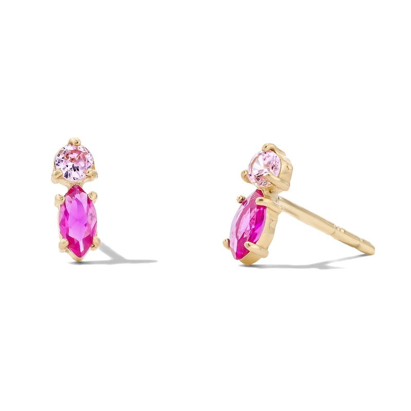 Main Image 1 of 10K Semi-Solid Gold Pink CZ Two-Stone Studs
