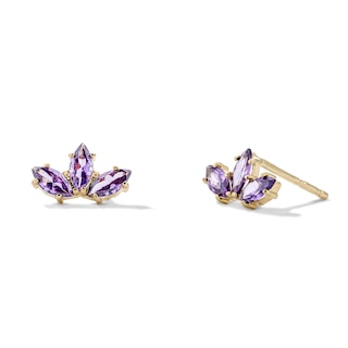 10K Semi-Solid Gold Purple Marquise CZ Trio Studs