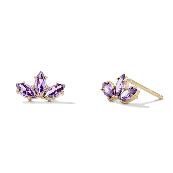 10K Semi-Solid Gold Purple Marquise CZ Trio Studs