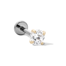 14K Solid Gold and Titanium Round CZ 4mm Solitaire Stud - 18G 5/16"