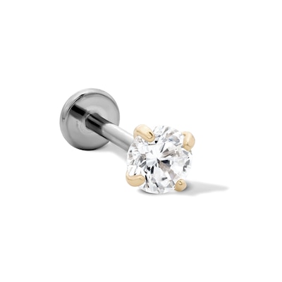 14K Solid Gold and Titanium Round CZ 4mm Solitaire Stud - 18G 5/16"