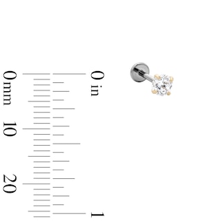 14K Solid Gold and Titanium Round CZ 4mm Solitaire Stud - 18G 5/16"