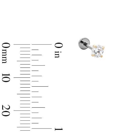 14K Solid Gold and Titanium Round CZ 4mm Solitaire Stud - 18G 5/16"
