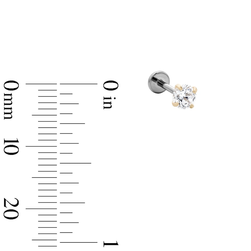 Main Image 2 of 14K Solid Gold and Titanium Round CZ 4mm Solitaire Stud - 18G 5/16"
