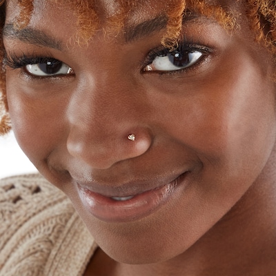 10K Semi-Solid Gold CZ Pink and White L-Shaped Nose Stud Set- 24G 1/4"