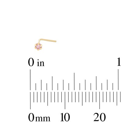 10K Semi-Solid Gold CZ Pink and White L-Shaped Nose Stud Set- 24G 1/4"