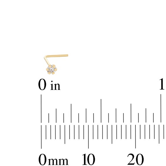 10K Semi-Solid Gold CZ Pink and White L-Shaped Nose Stud Set- 24G 1/4"