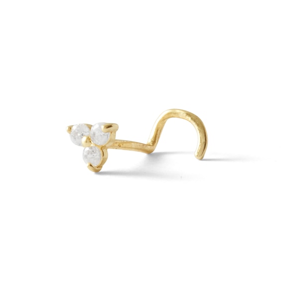 10K Semi-Solid Gold CZ Trio Screw Nose Stud - 22G 1/4"