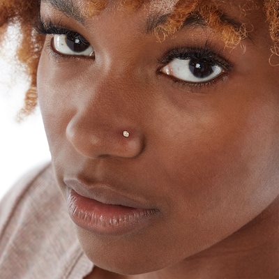 10K Semi-Solid Gold CZ Pavé Circle L-Shaped Nose Stud - 24G 1/4"
