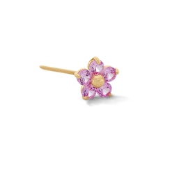 10K Semi-Solid Gold Pink CZ Flower L-Shaped Nose Stud - 24G 1/4"