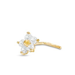 10K Semi-Solid Gold CZ Flower L-Shape Nose Stud - 24G 3/16"