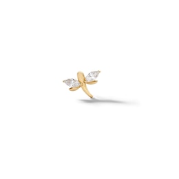 10K Semi-Solid Gold CZ Dragonfly L-Shaped Nose Stud - 24G 1/4"