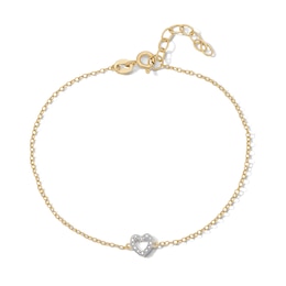 18K Gold Plated Diamond Accent Heart Outline Bracelet - 7.5"