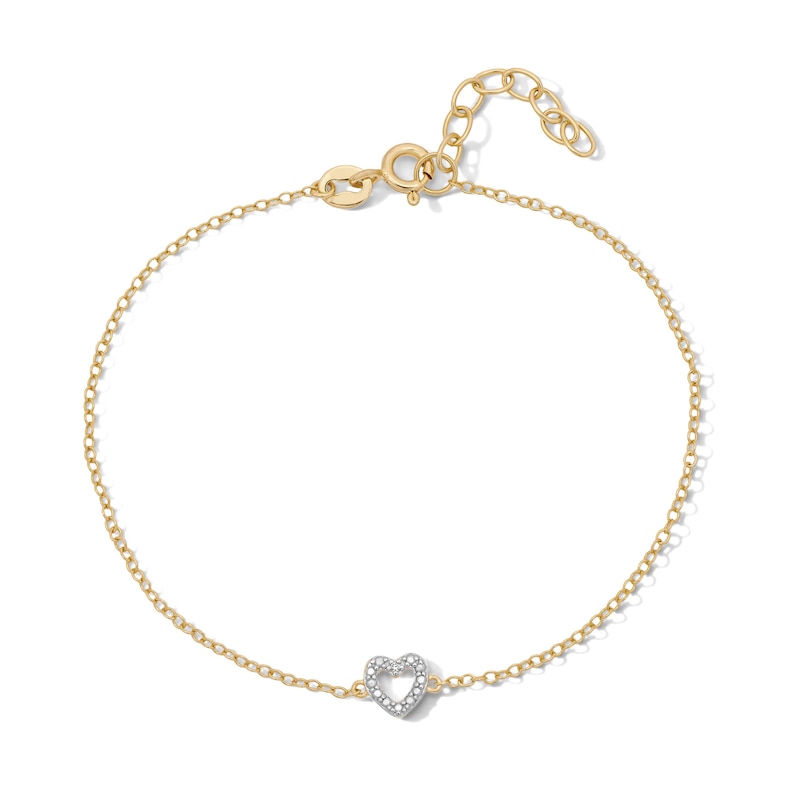 Main Image 1 of 18K Gold Plated Diamond Accent Heart Outline Bracelet - 7.5"
