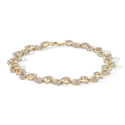 14K Gold Plated 1/10 CT. T.W. Lab-Grown Diamond Heart Link Bracelet - 7"