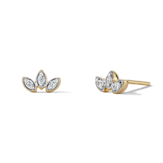 14K Gold Plated 1/20 CT. T.W. Lab-Grown Diamond Marquise Three-Stone Studs