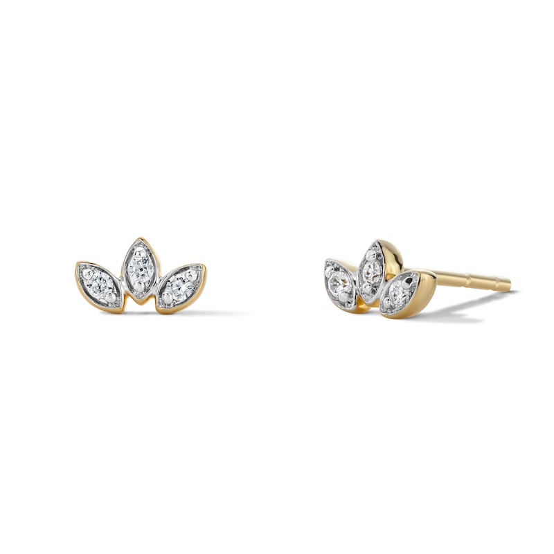 Main Image 1 of 14K Gold Plated 1/20 CT. T.W. Lab-Grown Diamond Floral Three-Stone Studs