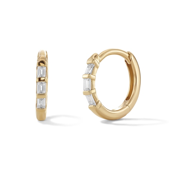 10K Solid Gold 1/15 CT. T.W. Baguette Lab-Grown Diamond Channel Hoops