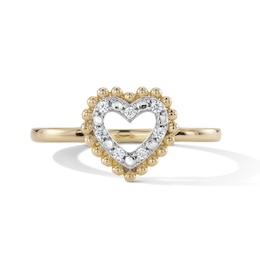 14K Gold Plated 1/20 CT. T.W. Lab-Grown Diamond Beaded Open Heart Ring - Size 7
