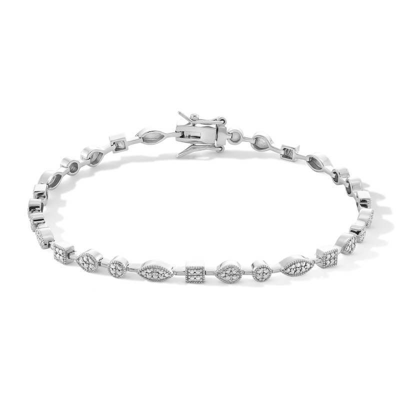 Main Image 1 of Solid Sterling Silver Diamond Accent Multi-Shape Bracelet - 7.25”