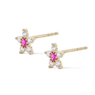 10K Semi-Solid Gold Pink and White CZ Flower Studs