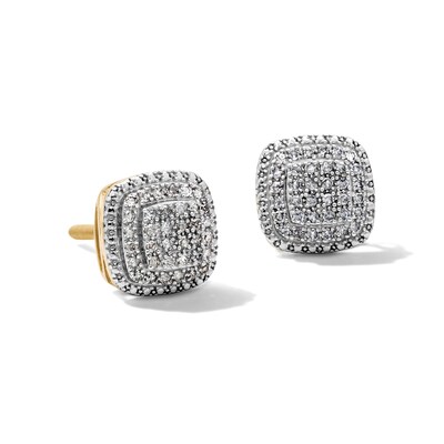 14K Gold Plated 1/5 CT. T.W. Diamond Cushion Double Halo Studs