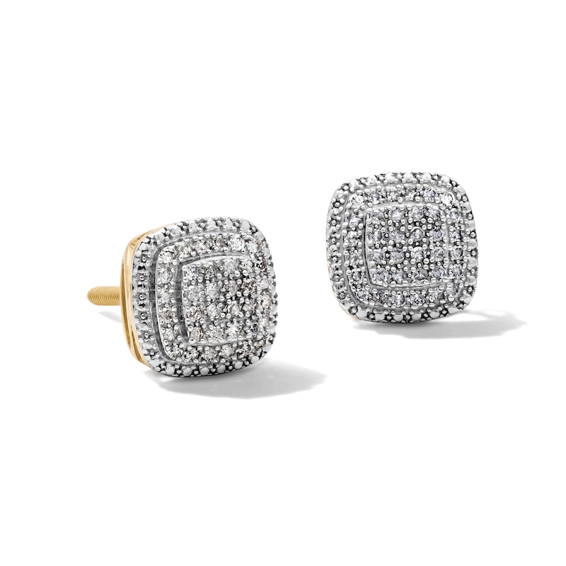 Main Image 1 of 14K Gold Plated 1/10 CT. T.W. Diamond Cushion Double Halo Studs