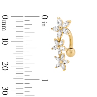 10K Hollow Gold and Yellow Ion-Plated CZ Flower Dangle Belly Ring - 14G 3/8"