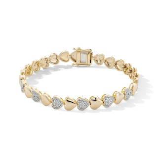 14K Gold Plated 1/20 CT. T.W. Lab-Grown Diamond Heart Bracelet - 7 in.