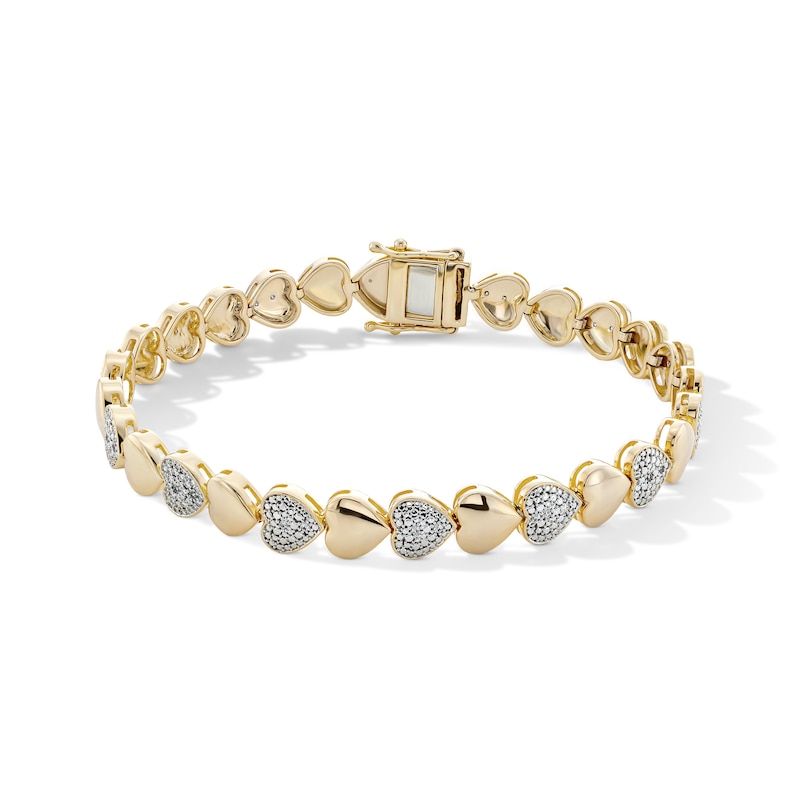 14K Gold Plated 1/20 CT. T.W. Lab-Grown Diamond Heart Bracelet - 7 in.