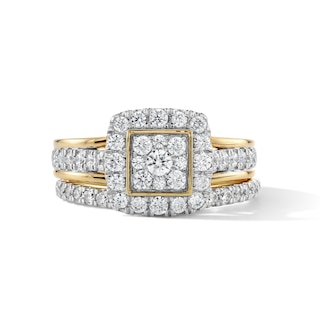 14K Gold Plated 1 CT. T.W. Lab-Grown Diamond Princess-Cut Cluster Halo Bridal Set - Size 7