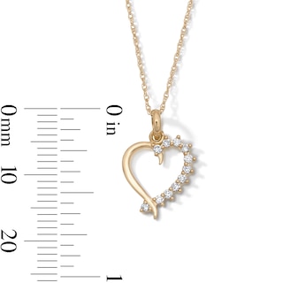 10K Solid Gold 1/10 CT. T.W. Lab-Grown Diamond-Lined Open Heart Pendant - 18"
