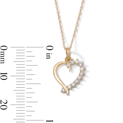 10K Solid Gold 1/10 CT. T.W. Lab-Grown Diamond-Lined Open Heart Pendant - 18"