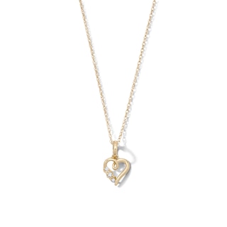 10K Solid Gold Lab-Grown Diamond Accent Three-Stone Twist Heart Pendant - 18"