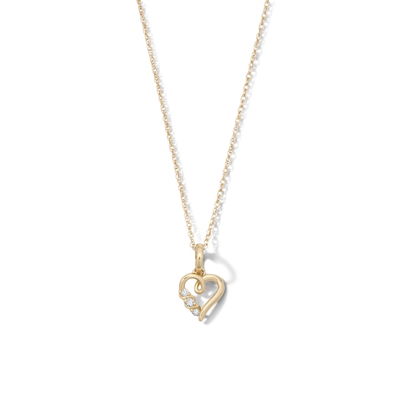 10K Solid Gold Lab-Grown Diamond Accent Three-Stone Twist Heart Pendant - 18"